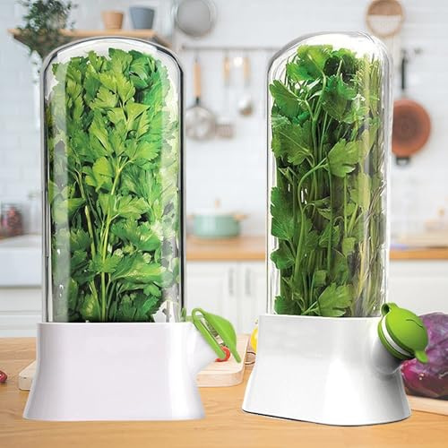 SUQ 2PCS Protector De Hierbas Para Refrigerador, 27*13 CM, Conservador De Hierbas Frescas Contenedor De Almacenamiento De Hierbas, Conservación De Frescura a Largo Plazo, Conservador De Sabor