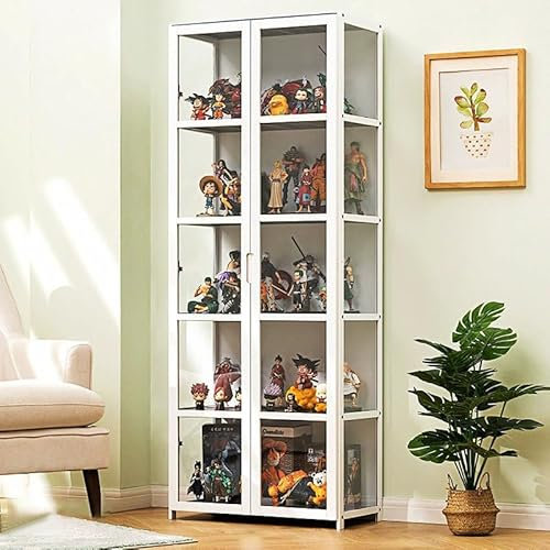 GLJTUO Schrank, Curio-Schrank, Vitrine, Natürlicher Bambusrahmen, Figuren Und Curio-Sammlung, Vitrine, Bodenstehend, Durchsichtige Vitrine Für Wohnzimmer, Schlafzimmer,White-L62*W33*H161cm