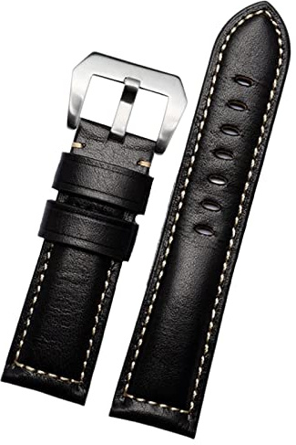 OFWAX 20mm 22 mm 24 mm 26 mm echter Leder Retro Man Uhrenband für Panerai PAM111 441 Kaufmanns -Wachband -Handgelenksgurt(Retro black silver,24mm)