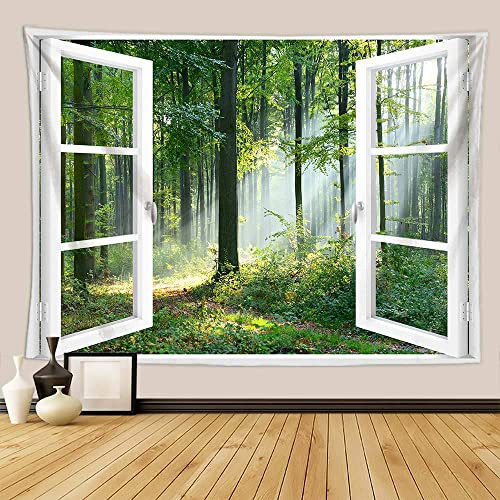 Generisch Wandteppich Wandtuch 180x230 cm Fensterlandschaftsmuster Wand Deko Home Decoration Wandhängend Weiches Polyester Für Schlafzimmer Wohnzimmer Schlafsaal