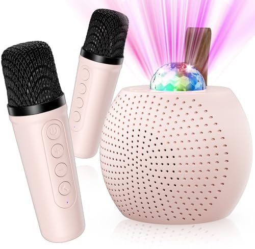 GlasFlength Machine de Karaoké, Karaoke Enfant avec 2 Micros sans Fil Enceinte Karaoke avec Magique Voix Change et LED Lumière Qualité Sonore HiFi pour Enfant Adulte Fête et Voyage(Rose)