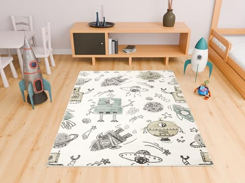 AKCILA Lima Roboter Planeten 160x230cm,Kurzflorteppich Schlafzimmer, Kinderzimmer Teppich, Babyzimmer Tepich,Teppiche Gegend, Dekorativ Kids Carpet, Kinderteppich, Spielteppich Kinder, Teppich Jugend