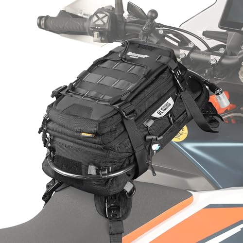 Rhinowalk Motorcycle Travel Luggage Tank Bag Motorcycle Backpack with 1.5L Water Bladder MOLLE System Fits Honda Yamaha Suzuki Kawasaki Harley-Black