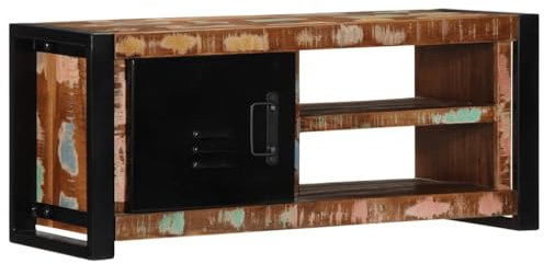 Homgoday Mobile Porta TV 80x30x35 cm in Legno Massello di Recupero, Mobile Porta TV Mobiletto Basso per TV per Tavolino da Salotto Industriale Supporto TV Soggiorno M-4013592