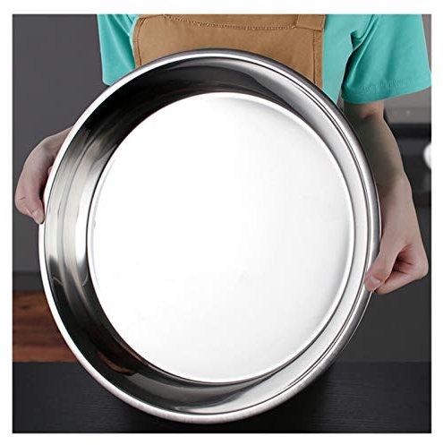 Bandeja de metal de acero inoxidable para servir platos gruesos y redondos, juego de platos hondos plateados para tartas y cenas, 42 cm x 5,4 cm de alto, solución duradera y elegante