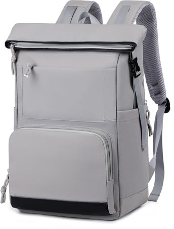 HiChiclife Lightweight Backpack Grey 18–21L, Expandable Waterproof Rucksack for Men & Women, Daily Laptop Bag 15.6 Inch for School, Work & City Travel