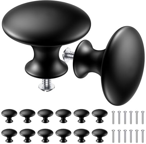 BUNTOR 14 Stück Möbelknöpfe Schwarz, 30mm Schrankknöpfe Schwarz, Rund Schubladenknöpfe mit 26mm Schrauben, Schubladengriffe für Schränke, Kleiderschränke, Türen