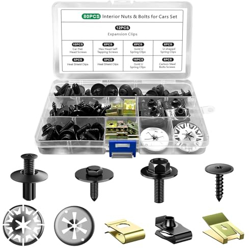 BREANIFULL 80 Stück Auto Befestigung Clips Auto Befestigungsbox Set mit Klemmscheiben Hitzeschutzblech Karosserieschrauben Set Blechmutter Schraube Mutter Clip Kit für Befestigen & Reparieren Autoteil
