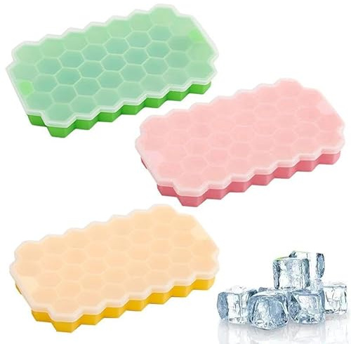 IDNVFY Molde De Cubos De Hielo De 3 Piezas, Molde De Silicona con Cubierta, Herramienta De Fabricación De Cubos De Hielo, Se Puede Usar para Hacer Cócteles, Bebidas Y Café.