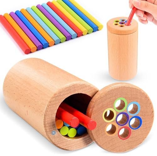 Dromlag Montessori Spielzeug ab 1 2 3 Jahre,Steckspiel ab 1 2 3 Jahr Holz Farbe Sortierspielzeug Holzspielzeug ab 1 2 3 Jahr Montessori Spielzeug Baby Spielzeug 1 Jahr Sensorik Spielzeug Baby