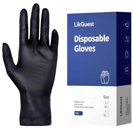 LikGuest Black Nitrile Disposable Gloves 100 Count Powder Free S | Thickened durable design, latex free, puncture resistant protection for cleaning, automotive and workplace use