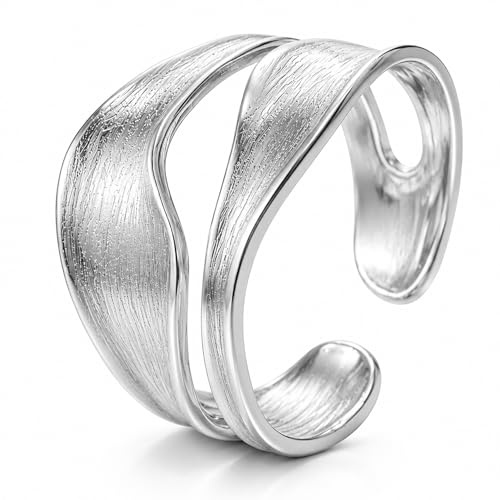 Breiter Strukturierter Ring Damen – Verstellbarer Edelstahlring Goldfarben, Offenes Design ,Wasserbeständig, Hautfreundlich, Mit Geschenkbox, Eleganter Statement Ring als Geschenk für Frauen