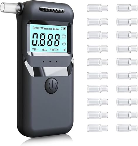 Ethylotest Electronique, Ethylotest Professionnel avec Affichage Numérique LCD, Précision de Qualité, Portable Testeur d'alcool ave 20 Embouchures, Alcootest Personnel pour Usage Domestique