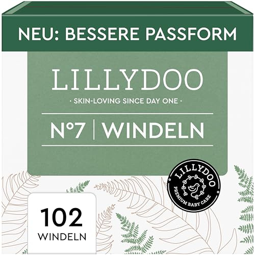 LILLYDOO hautfreundliche Windeln, Monatsbox, Größe 7 (15+ kg), 102 Stück | Sicherer Auslaufschutz, Ohne Parfüme & Lotionen für empfindliche Haut, in Papier verpackt, Dermatologisch getestet