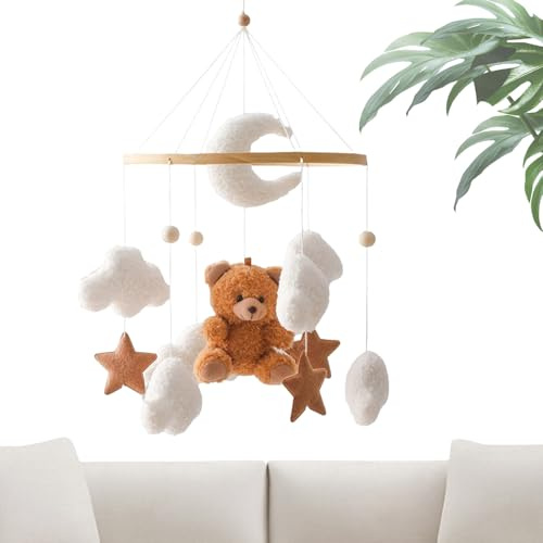 Mobile De Lit Bébé - Mobile Musical Ours Brun Avec Clochettes | Jouet Apaisant Suspendu Rotation 360 Degrés pour Jeunes,Filles Garçons