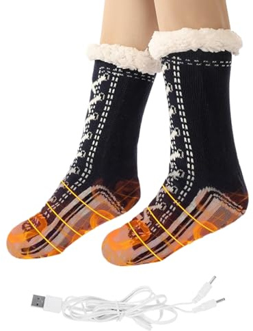Calcetines térmicos para mujer, calcetines antideslizantes calefactables por USB, accesorios de camping para botas, viajes de invierno, frío en casa y otoño, para otoño, exterior, suelo de Navidad