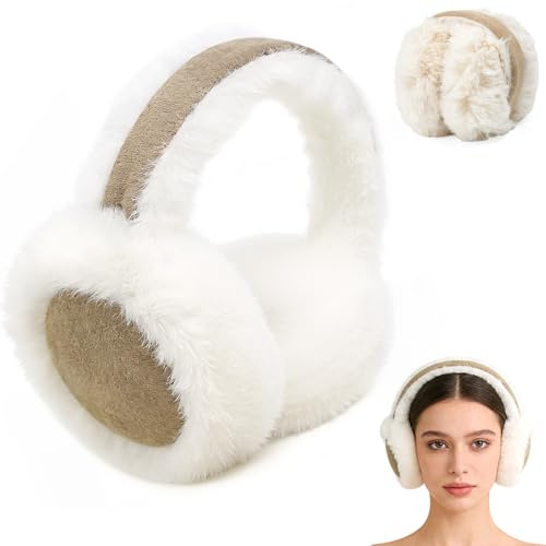 ASOUUNLD Cache-Oreille Femme, Cache-Oreilles d'hiver Pliable en Peluche Cache Oreille Fourrure, Protection Contre Le Froid, Earmuffs pour Filles Femmes pour Le Patinage, la Luge, Les Voyages