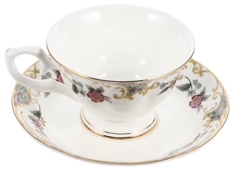 WEKADRIN Set Tazza da Caffè e Piattino in Porcellana Bone China Stile Europeo Tazza da Tè e Latte con Vassoio Motivo Floreale Elegante Adatto per Bevande Calde e Uso Quotidiano