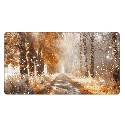 Tappetino Mouse Gaming XXL, 1800x900x3mm Grande Tappetino Scrivania Cuciti Base in Gomma, Mouse Pad Impermeabile Antiscivolo, Desktop Migliora Precisione Velocità (Foresta Fiocchi Di Neve) xR7-873
