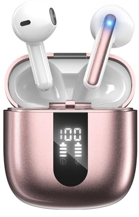 JBMI Ecouteurs Bluetooth sans Fil, Écouteurs sans Fil Bluetooth 5.3, 4 Micro ENC Anti Bruit, Basses Puissantes, 60H de Lecture, étanchéité IPX7, Oreillette pour iphone Android (Rouge Clair)