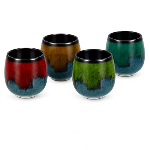 Bryzal 4 Pcs Espresso Cup Set, 80ml Ceramic Espresso Cup, Thick Walled Stoneware Coffee Cups Without Handle, Handmade Colorful Cups, Dishwasher Safe Ceramic Cups for Espresso Tea Moka
