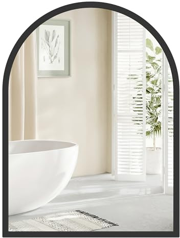 SONGMICS Specchio Bagno, Specchio da Parete, ad Arco, Cornice in Alluminio, 40 x 30 cm, Pellicola di Sicurezza, Facile da Montare, Soggiorno Camera da Letto, Nero Inchiostro LWM013BD01