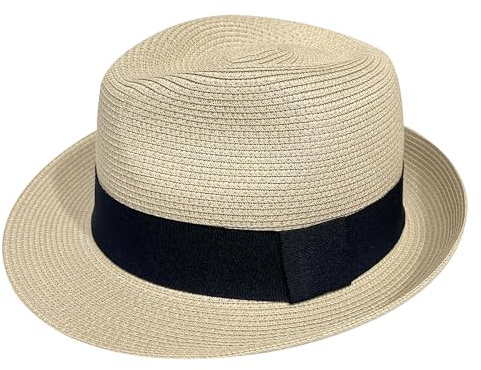 Wildarms Sombrero Fedora de Paja para Mujer, Estilo panamá, Sombrero de Verano con Banda Negra, Ligero y Transpirable