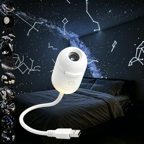Galaxy Starry Night Light Projector Bedroom Ceiling, USB Portable 2-in-1 Planetarium Space Star Sky Celestial Vibe LED Sleep Lamp Adjustable Brightness , Mini Sensory Room Decor Adult (with 10 Films)