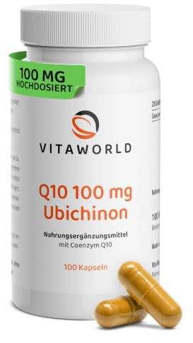 vitaworld Q10 100 mg Ubichinon, 100% natürliches Q10 durch Hefe-Fermentation hergestellt, vegan, 100 Kapseln | Ubichinon aus Hefe-Fermentation – 100 % natürlich hergestellt – glutenfrei, laktosefrei, ohne Gentechnik – hochdosiert