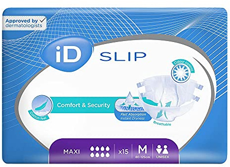 iD Slip Maxi Medium All-in-One Incontinence Briefs | 3 Packs of 15 | Incontinence Briefs, All-in-One Incontinence Briefs, Moderate to Heavy Incontinence, Adult Diapers, Incontinence Protection