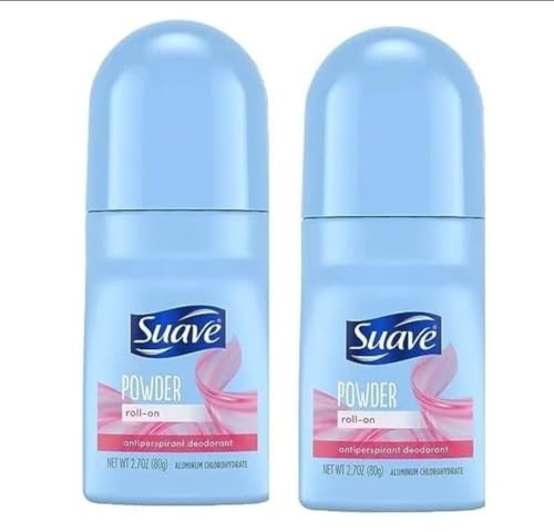 Suave Roll-On Deodorant for Women, Powder Fresh Scent, 2-Pack – Antiperspirant Deodorant with 24H Sweat & Odor Protection, 2.7 Oz Ea