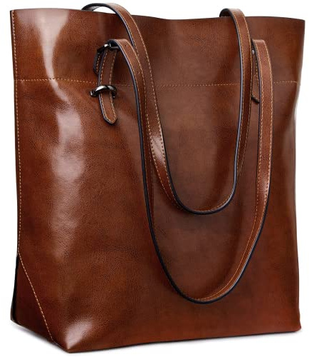 S-ZONE Borsa a Tracolla Tote in Vera Pelle Vintage Borsa a Mano di Grande Capacità Aggiornata 2.0