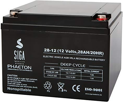 SIGA Akku 12V 28Ah AGM Batterie wiederaufladbar ersetzt 24Ah 25Ah 26Ah 27Ah