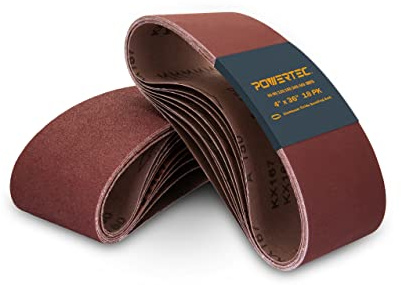 POWERTEC 110118 Schleifbänder 10 x 91 cm | Aluminiumoxid-Schleifband-Sortiment, je 3 x Körnung 60 80 120 150 240 400 | Premium Schleifpapier für Bandschleifer - 18 Stück