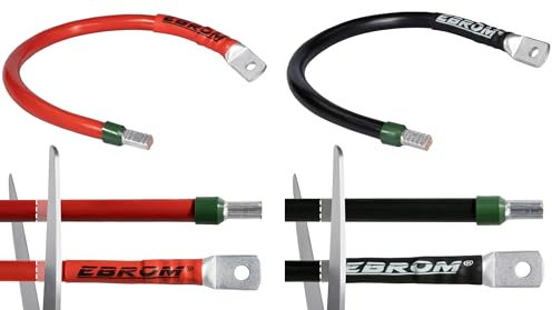 EBROM Batteriekabel rot + schwarz 12V / 24 V, von 30cm bis 5m – 25 mm² - Stromstärken bis 108A + M10 Kabelschuh + Aderendhülse - Verbindung Batterie zu Laderegler, Querschnitt: 25mm2, Länge: 360 cm