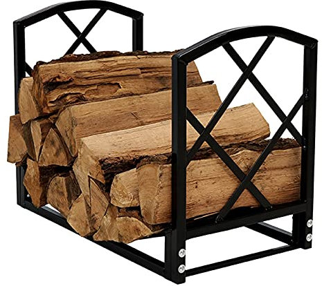 Culle portalegna Portalegna da Ardere in Ferro Battuto Moderno in Metallo, Porta Tronchi per Caminetto da Interno All'aperto con Porta Accendisigari, Porta Legna per Carichi Pesanti, 60x35x46cm