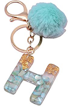 Benoon Buchstaben-Anhänger Plüschkugel Schlüsselanhänger Harz Pailletten Schnalle Schlüsselanhänger Halter Charm Dekoration, h,