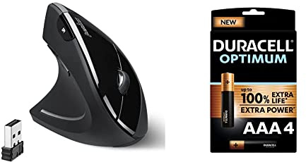 perixx Perimice-713L Souris Ergonomique Verticale sans Fil pour gaucher - 6 Boutons - Prévention des TMS + Duracell - Nouveau Piles alcalines AAA Optimum, 1.5 V LR03 MX2400, Paquet de 4