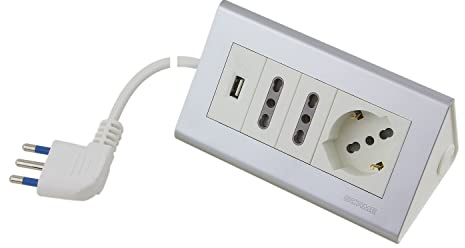 POLY POOL | PP2594XAM Multipresa Elettrica da Scrivania 2 Prese Bivalenti e 1 Presa 10A/16A Ciabatta Multipresa da 250V Presa Multipla con USB Ciabatta da Scrivania di Colore Bianco