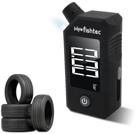 FISHTEC - Contrôleur De Pression Des Pneus Digital - Écran LCD Lampe LED Testeur DUsure Porte-Clés Compact Mesures PSI KPa Bar - Sécurité Routière Contrôle Facile De Jour Comme De Nuit