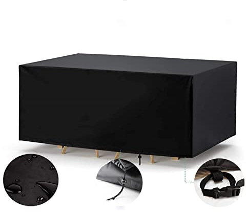XIANGPEIFBH Abdeckung für gartenmöbel,Wasserdicht, 420D Polyester Oxford Anti-UV Abdeckplane für Garten Sofa Staubdicht Outdoor Tisch Stühle Abdeckhaube Schutzhülle Rechteckig Schwarz 340x300x74cm