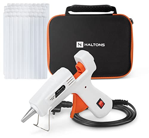Haltons Hot Glue Gun, 20W Safe Electric Gun with 50 Melt Glue Sticks (150mm x 7mm), Perfect for DIY, Arts, Crafts and Repair, Compatible with Wood, Glass, Metal, Plastic & Fabric