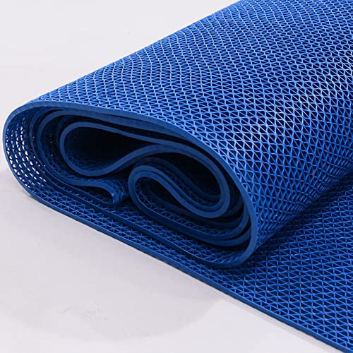 WLWLEO Drainage Non Slip Mats 3'x16.4' Heavy Duty Commercial Floor Mat Mesh Hollow Door Mat Roll for Swimming Pool Bathroom Kitchen Garage Indoor Outdoor Wet Area,Blue,0.9×5M/3×16.4FT