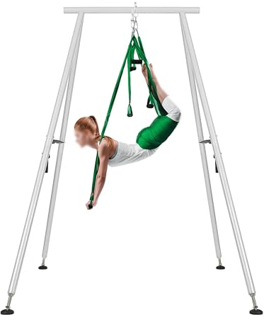 KUAFU 9.6 FT Portable Stand Yoga Swing Stand 551 LBS Aerial Yoga Frame Yoga Sling Inversion Equipment Steel Silvery for Indoor and Outdoor Triangle Structure