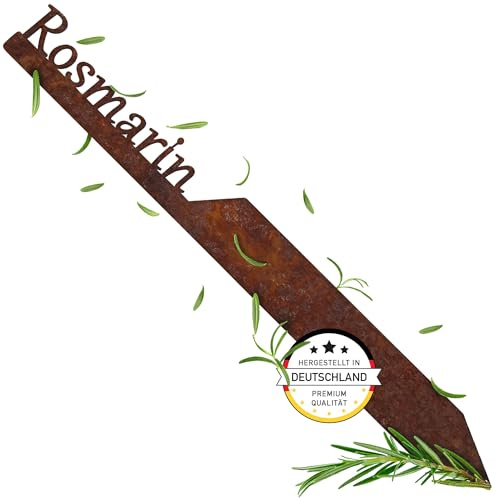 EXTRAVAGANT® Gartenstecker „Rosmarin“ Kräuterstecker Kräuterschilder Pflanzenschilder Pflanzenstecker Metall Stahl Rost Edelrost wetterfest für Garten Beet Gartenschilder Gartendeko Roststecker