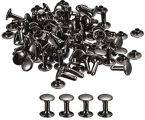 QUARKZMAN 100 Set Leder Nieten 9mm Runde Nieten Hohlnieten Doppelt Kappe Nieten 12mm Höhe Metall Nieten Niete für Leder Handwerk Reparatur DIY Geldbeutel Gürtel Taschen Schuhe Rotguss