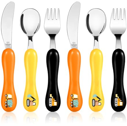 Lehoo Castle Posate Bambini, Set di Posate per Bambini da 6 Pezzi a Partire da 1 Anno, Posate per Bambini Plastica Acciaio Inossidabile Cucchiai Forchetta per Bambini