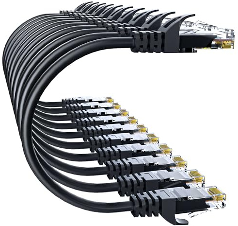 10Gsupxsel Cat 6 Ethernet Cable 0.5FT 10Pack, Cat6 Ethernet Patch Cable 10Gbps, High-Speed UTP Cat6 Network Cable Pure Copper, Cat 6 Cable for Home and Office Network, Black