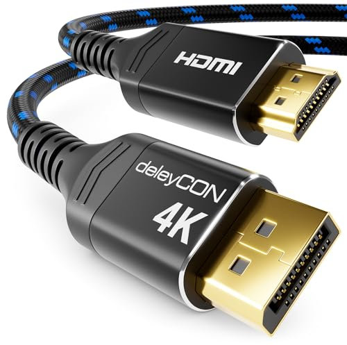 deleyCON 3,0m 4K DisplayPort auf HDMI Kabel (Für HDMI Monitor/TV/Beamer) - 1080P@60Hz / 4K@30Hz - Aluminium-Stecker Nylonkabel - Adapter DP Stecker zu HDMI Stecker - für DP Computer PC Grafikkarte