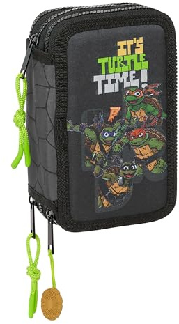 TORTUGAS NINJA - Trousse scolaire avec 36 outils inclus, trousse pour enfant, idéale pour les enfants de 5 à 14 ans, confortable et polyvalente, qualité et résistance, 12,5 x 5,5 x 19,5 cm, couleur